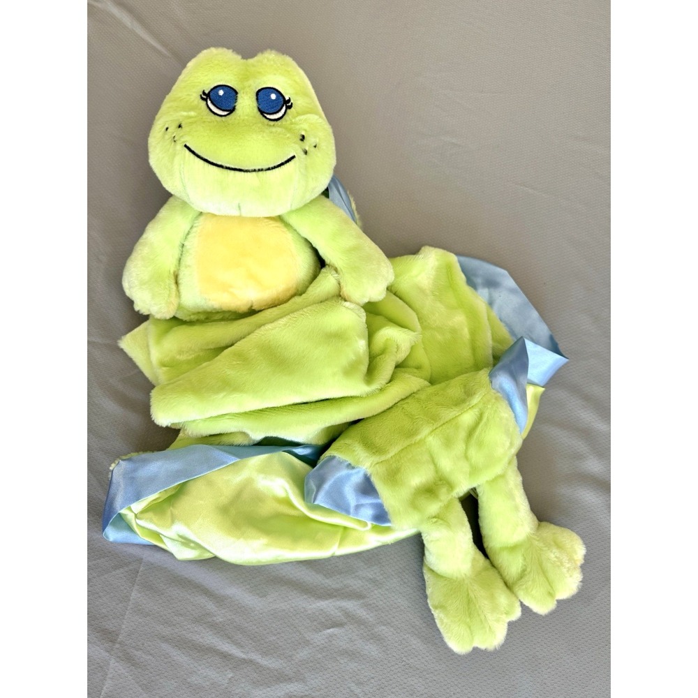 Vintage Ganz Frog Frans Security Blanket Lovey Satin Blue Trim Plush Feet Baby